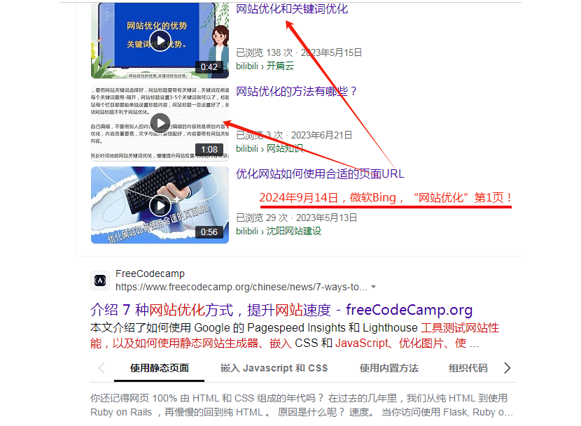 網站優化排名微軟Bing第一頁2條信息